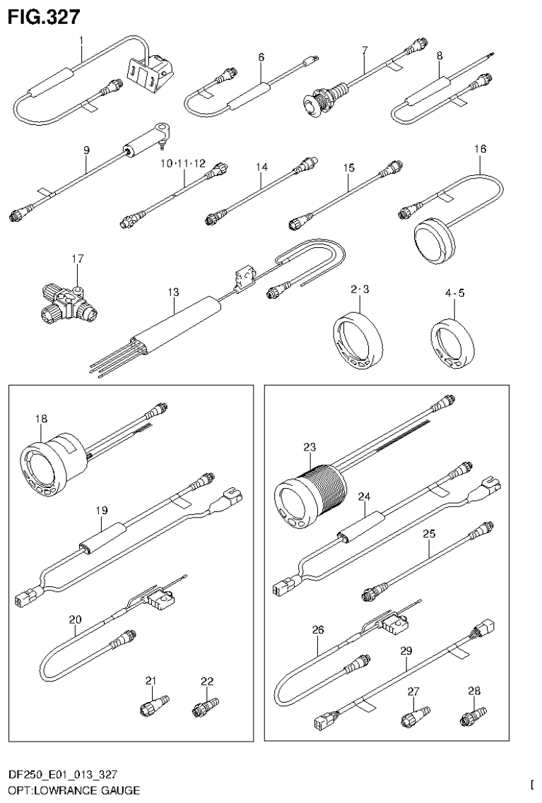 Suzuki DF200T, DF200Z, DF225T, DF225Z, DF250T, DF250Z OPT:LOWRANCE GAUGE parts diagram
